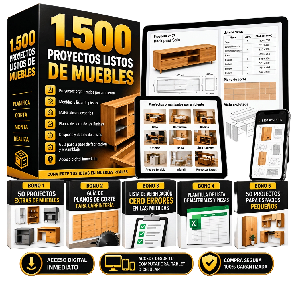 Presentación de los 1.500 proyectos de muebles con dibujos técnicos, medidas, listas de piezas y planos de corte